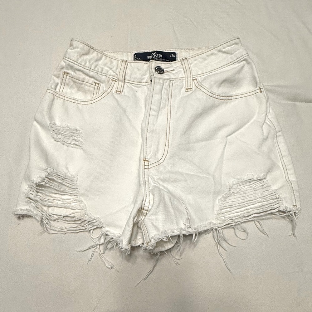 Hollister White Distressed Jean Shorts